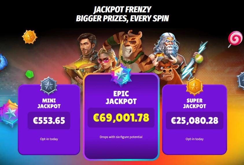 Vinn storvinster i jackpotspel med priser upp till €69 000 varje spin